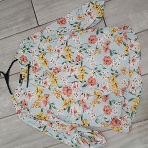 West Keith floral print blouse. --Aqua, coral, peach, yellow-- Size Med- V front